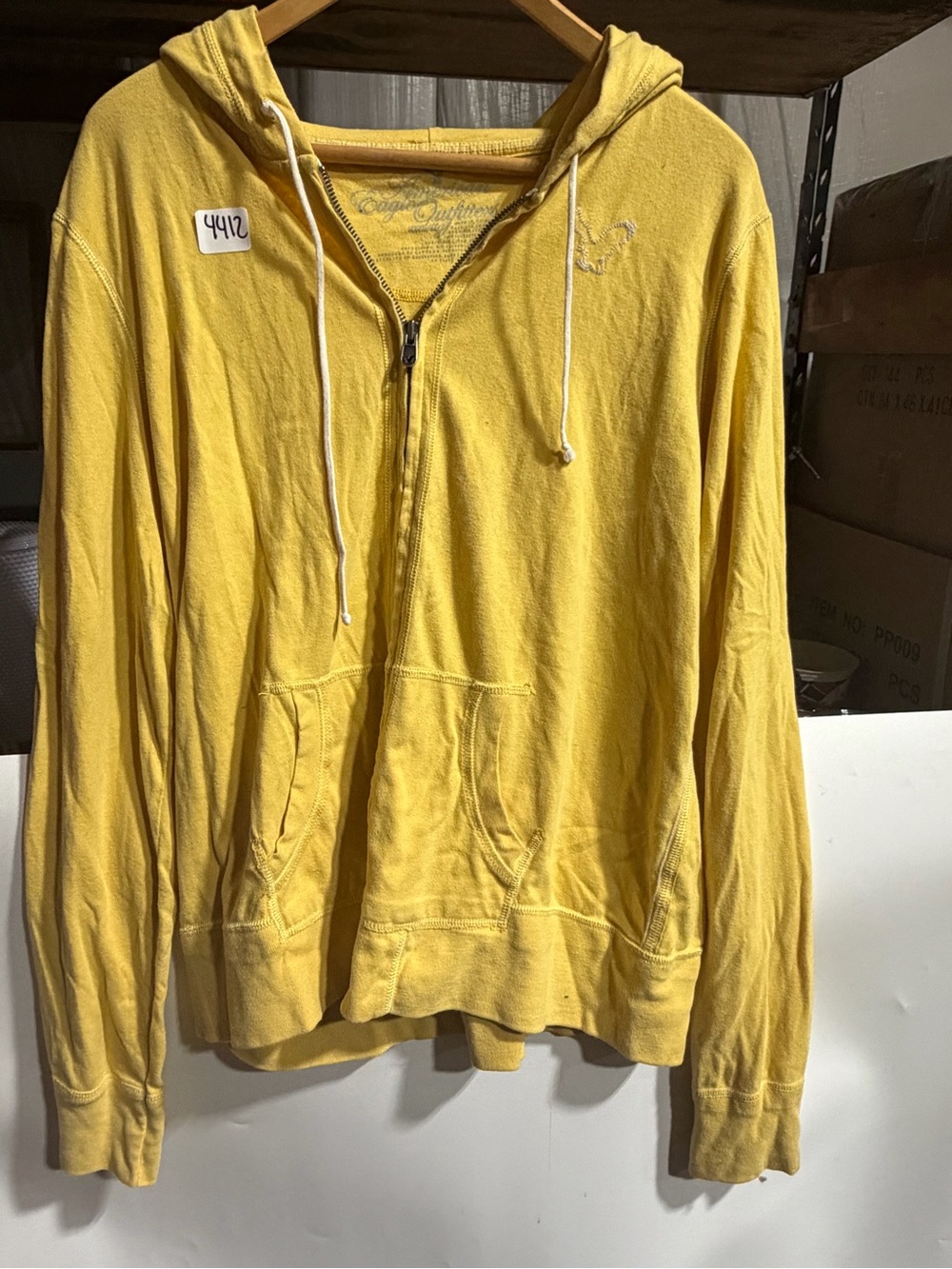 #4412-American Eagle Outfitters Yellow Zip-Up Hoodie with White Drawstrings